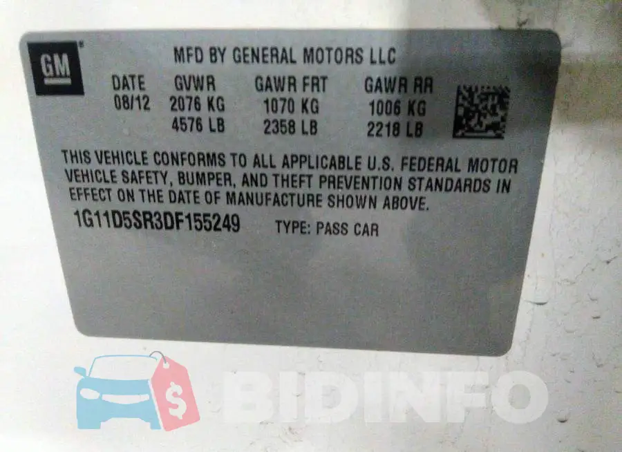 1G11D5SR3DF155249 Photo# 9
