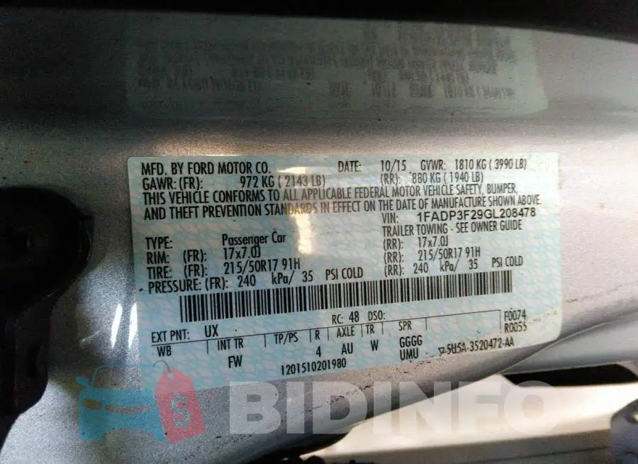 1FADP3F29GL208478 Photo# 9