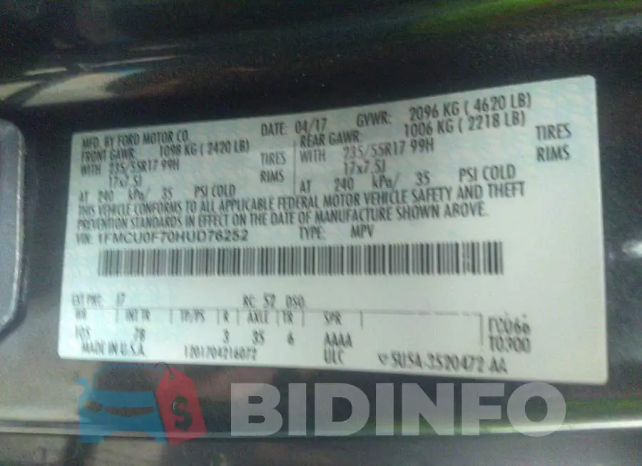 1FMCU0F70HUD76252 Photo# 9
