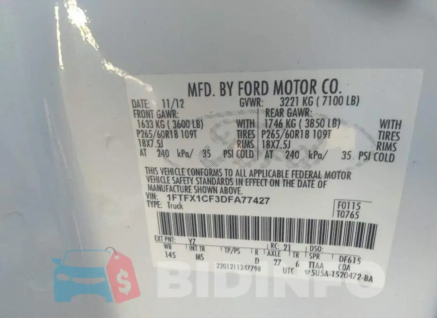 1FTFX1CF3DFA77427 Photo# 9