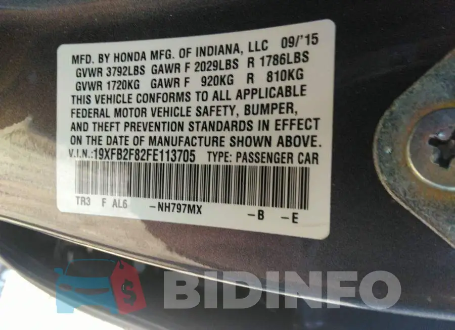 19XFB2F82FE113705 Photo# 9