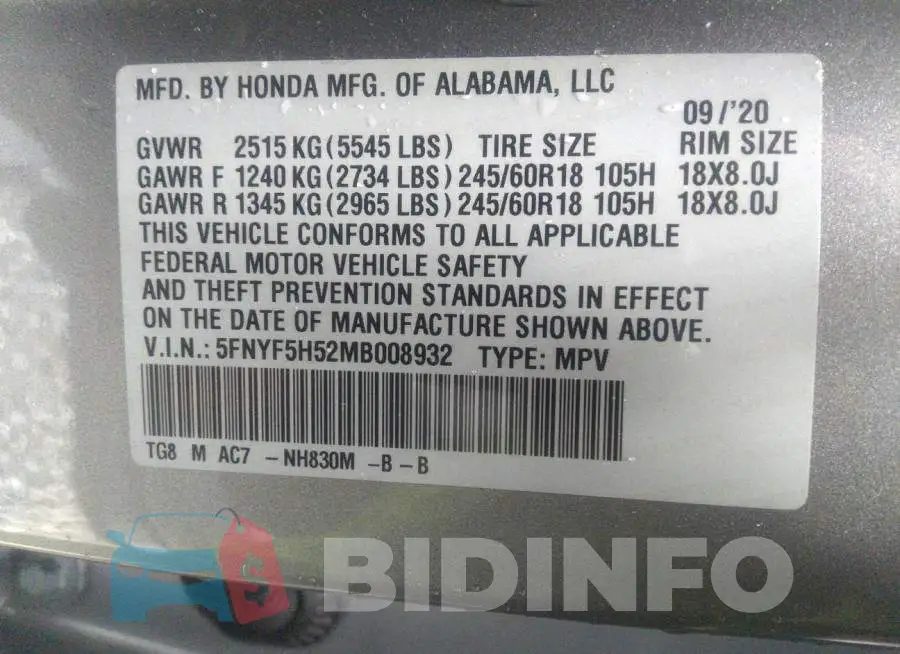 5FNYF5H52MB008932 Photo# 9