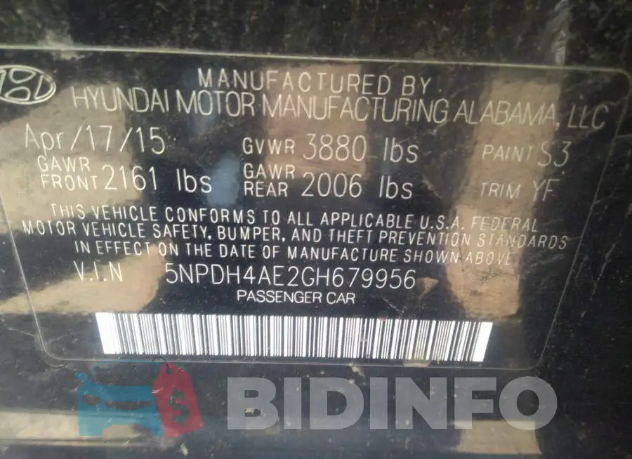 5NPDH4AE2GH679956 Photo# 9
