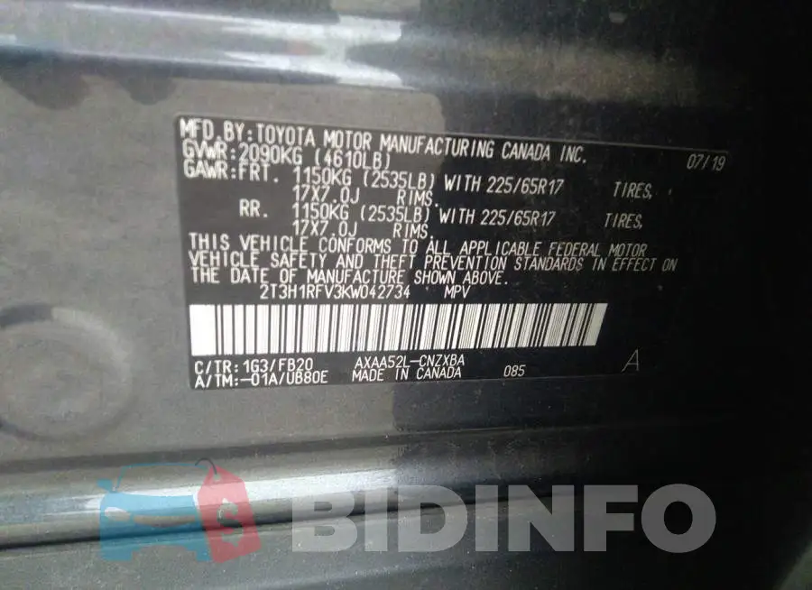 2T3H1RFV3KW042734 Photo# 9