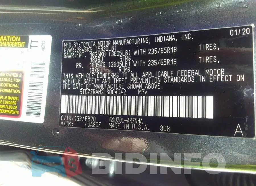 5TDZZRAH2LS004042 Photo# 9