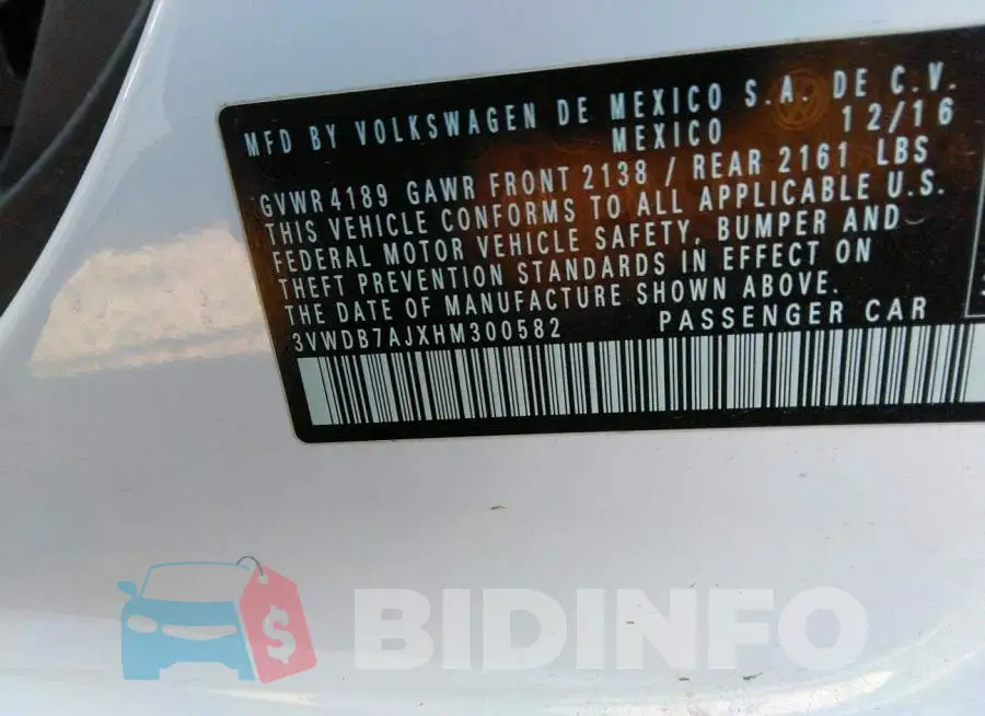 3VWDB7AJXHM300582 Photo# 9