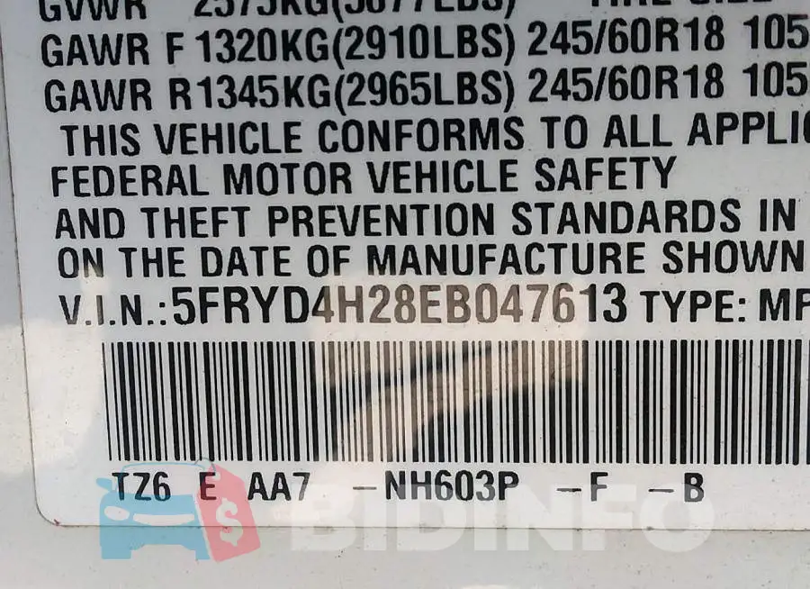 5FRYD4H28EB047613 Photo# 9