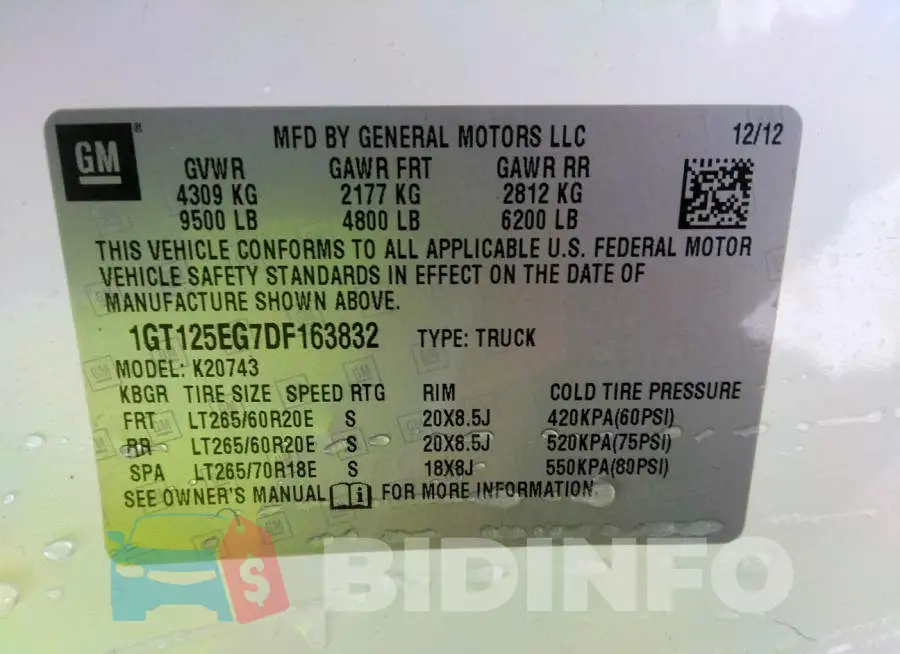 1GT125EG7DF163832 Photo# 9