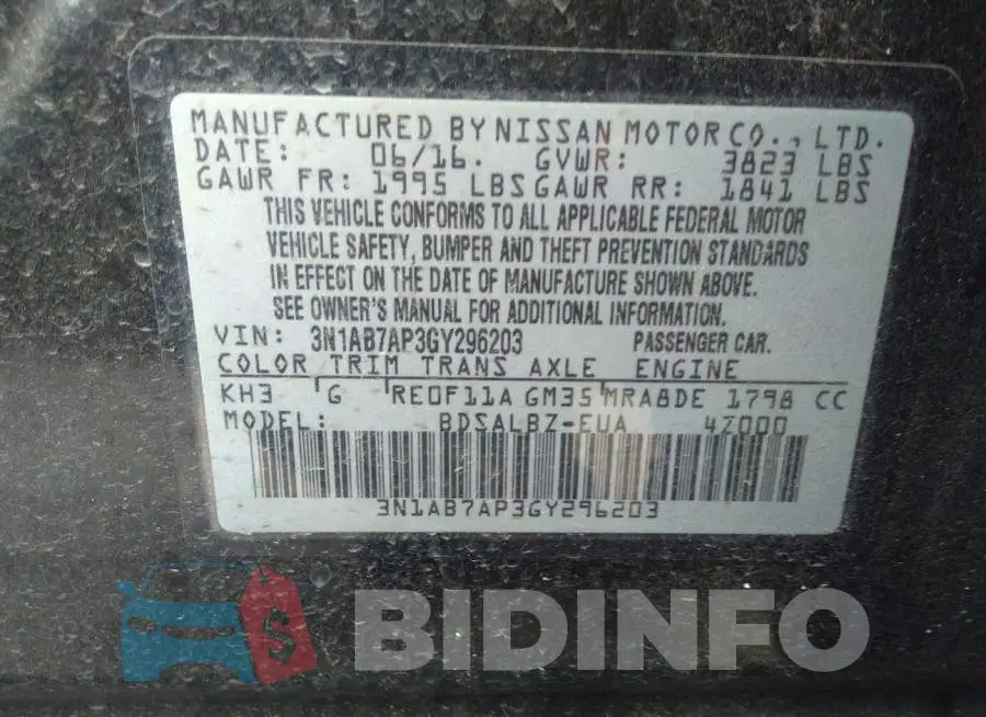 3N1AB7AP3GY296203 Photo# 9