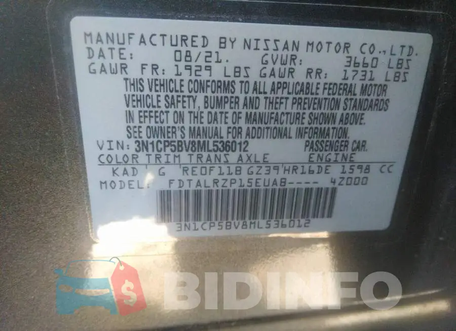3N1CP5BV8ML536012 Photo# 9