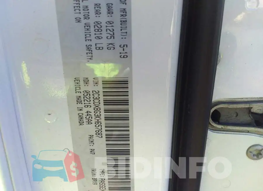 2C3CDXBG3KH657687 Photo# 9