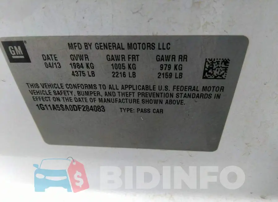 1G11A5SA0DF284083 Photo# 9