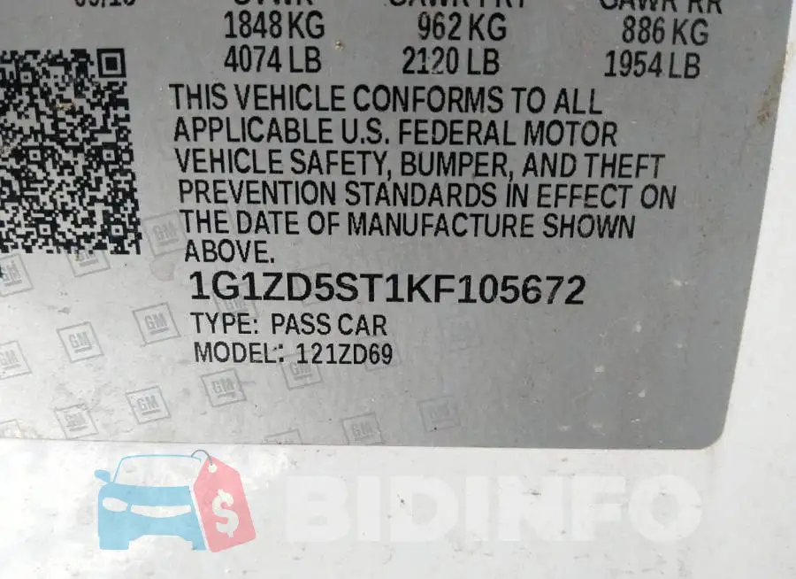 1G1ZD5ST1KF105672 Photo# 9