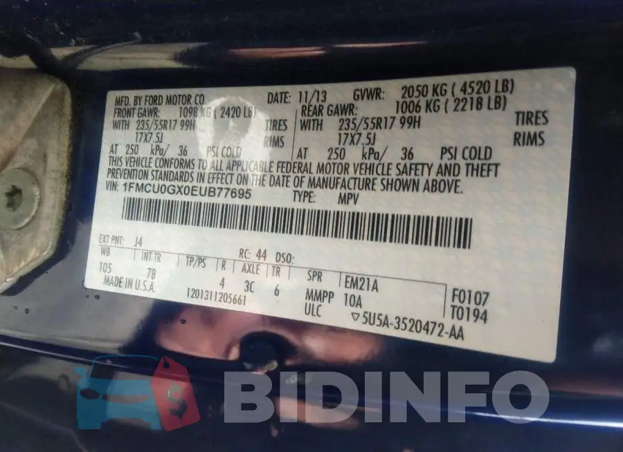 1FMCU0GX0EUB77695 Photo# 9