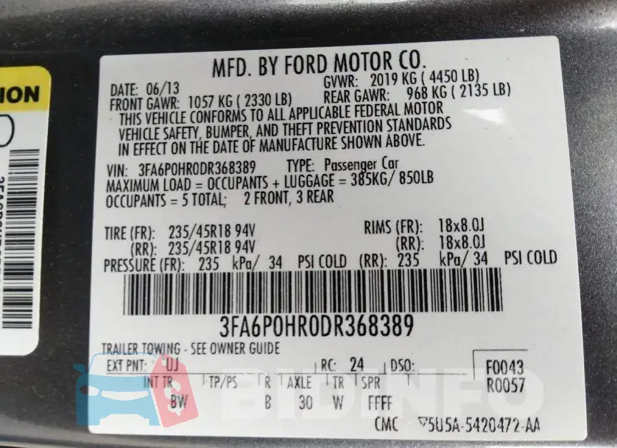 3FA6P0HR0DR368389 Photo# 9