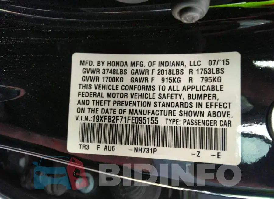 19XFB2F71FE095155 Photo# 9