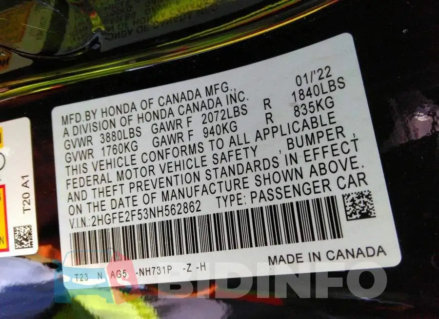 2HGFE2F53NH562862 Photo# 9