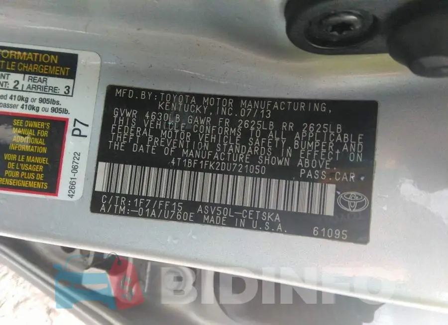 4T1BF1FK2DU721050 Photo# 9