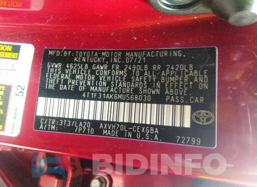 4T1F31AK6MU568030 Photo# 9