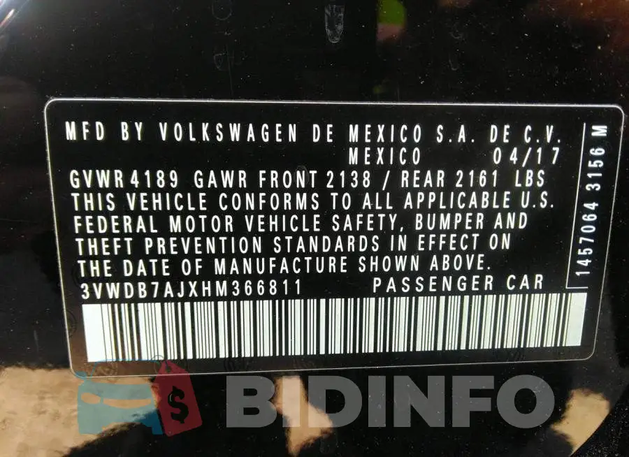 3VWDB7AJXHM366811 Photo# 9
