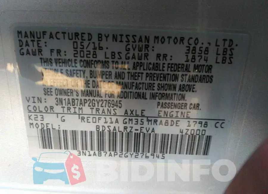 3N1AB7AP2GY276945 Photo# 9