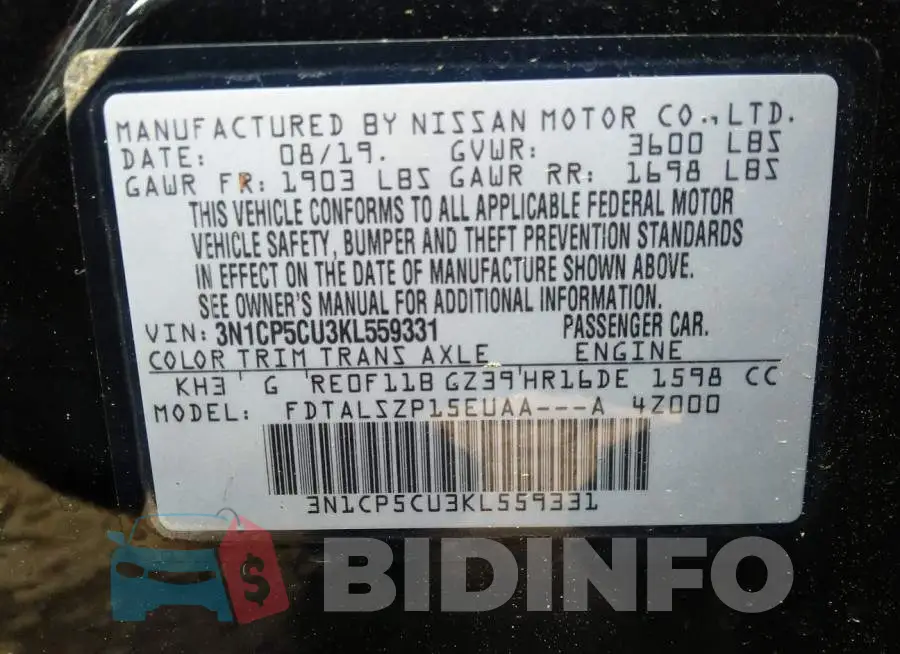 3N1CP5CU3KL559331 Photo# 9