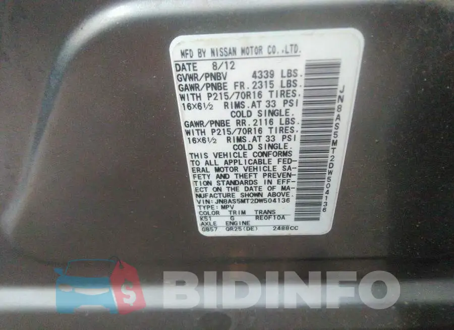 JN8AS5MT2DW504136 Photo# 9