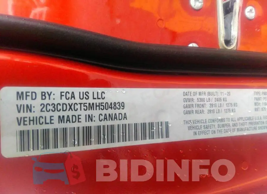 2C3CDXCT5MH504839 Photo# 9