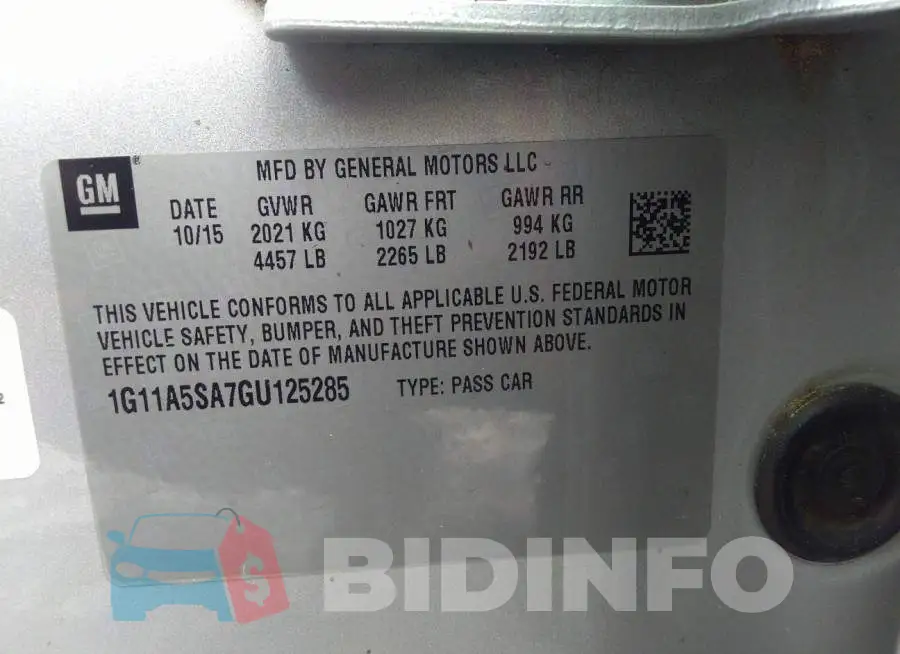 1G11A5SA7GU125285 Photo# 9