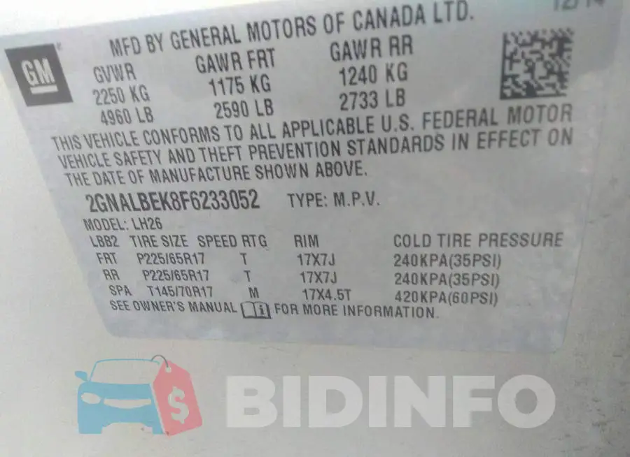 2GNALBEK8F6233052 Photo# 9