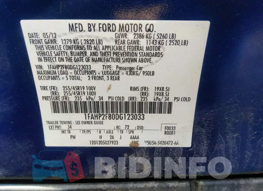 1FAHP2F80DG123033 Photo# 9