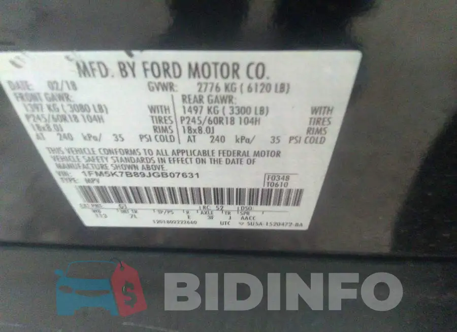 1FM5K7B89JGB07631 Photo# 9