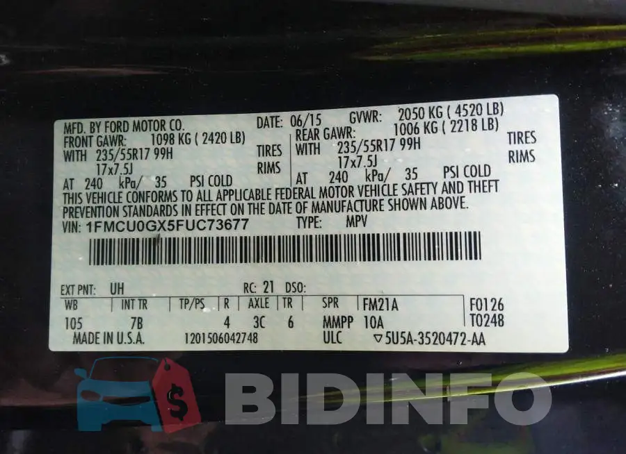 1FMCU0GX5FUC73677 Photo# 9