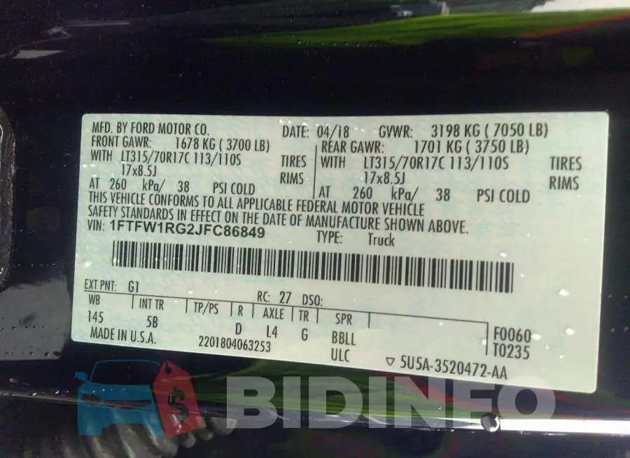 1FTFW1RG2JFC86849 Photo# 9