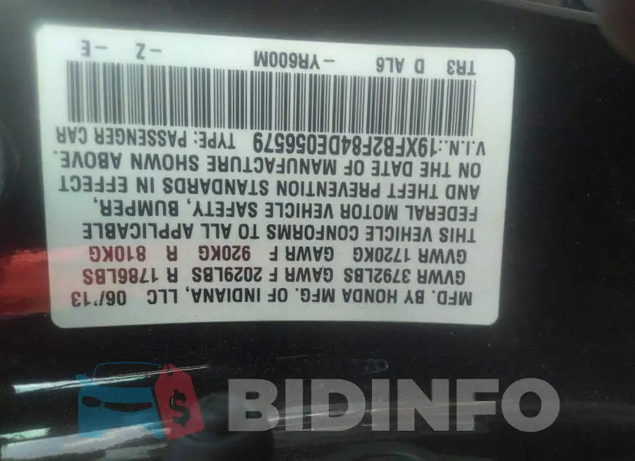 19XFB2F84DE056579 Photo# 9