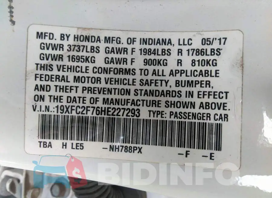 19XFC2F76HE227293 Photo# 9