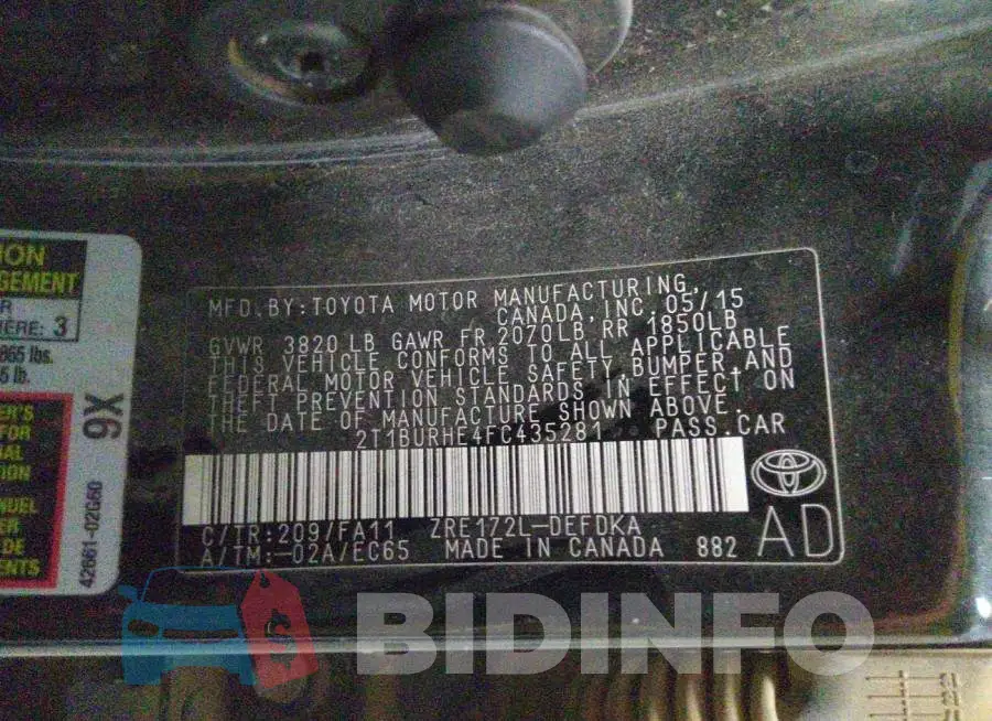 2T1BURHE4FC435281 Photo# 9