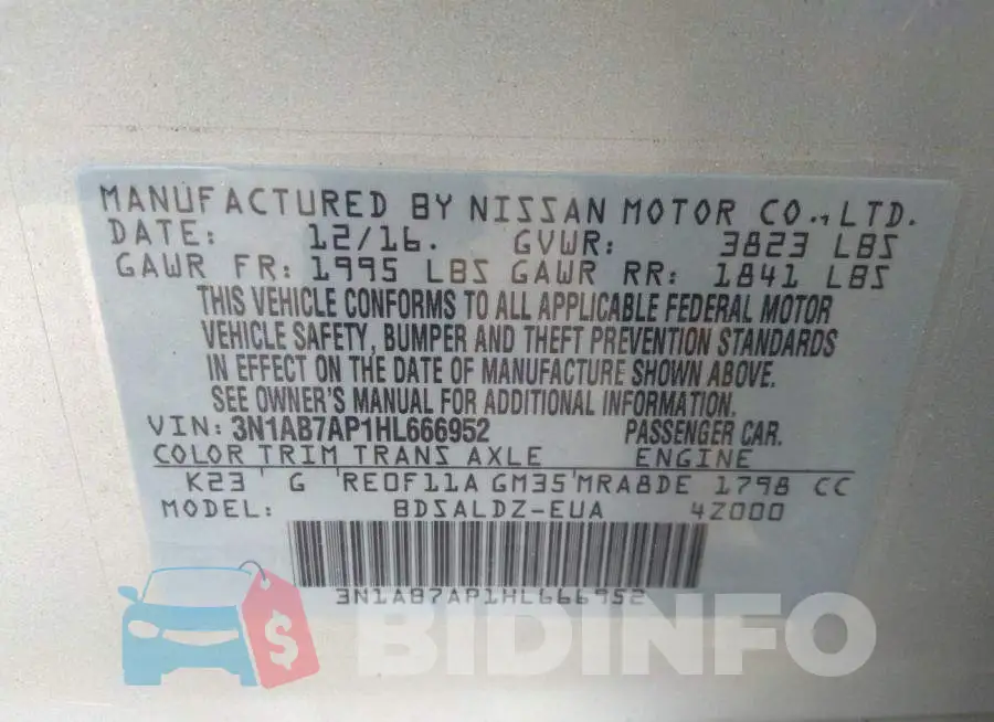 3N1AB7AP1HL666952 Photo# 9