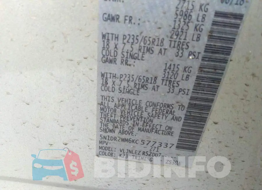 5N1DR2MM6KC577337 Photo# 9