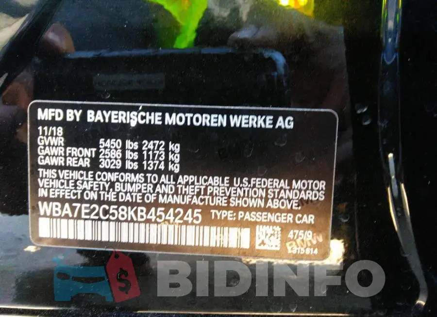 WBA7E2C58KB454245 Photo# 9