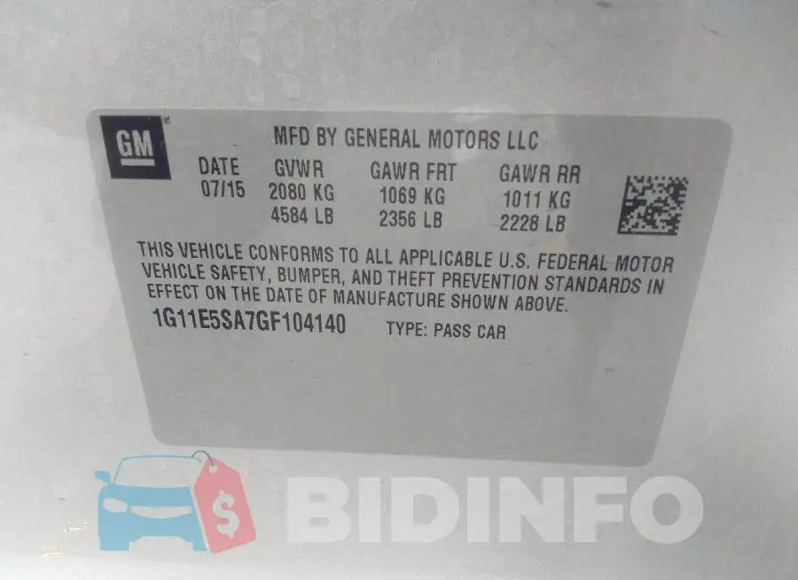 1G11E5SA7GF104140 Photo# 9