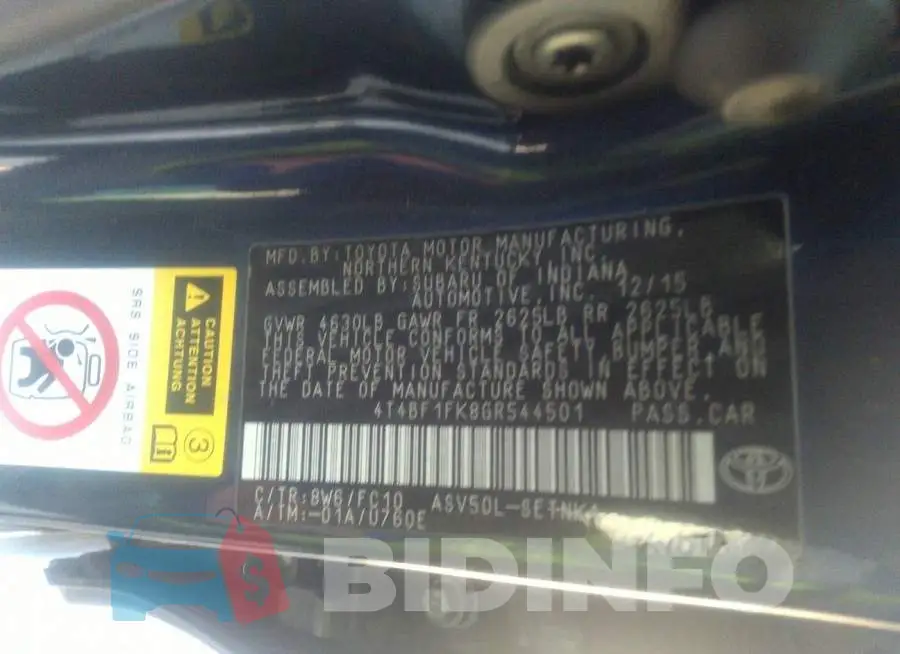 4T4BF1FK8GR544501 Photo# 9
