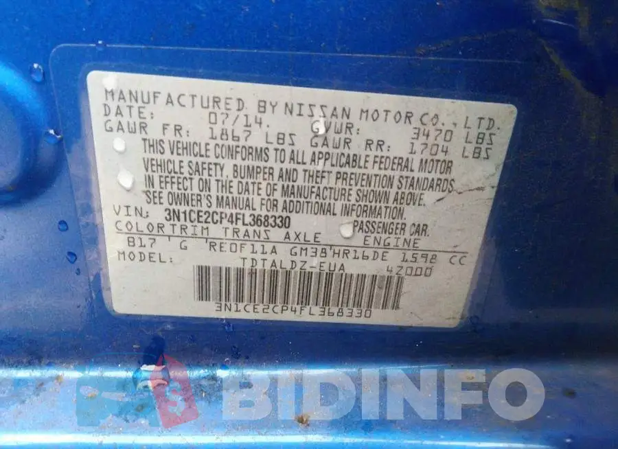 3N1CE2CP4FL368330 Photo# 9