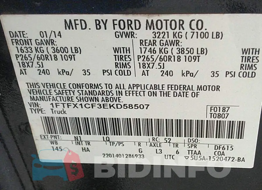 1FTFX1CF3EKD58507 Photo# 9