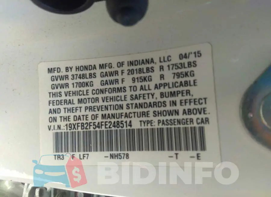 19XFB2F54FE248514 Photo# 9