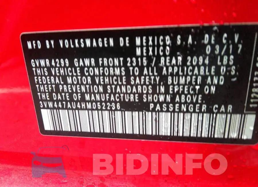 3VW447AU4HM052236 Photo# 9