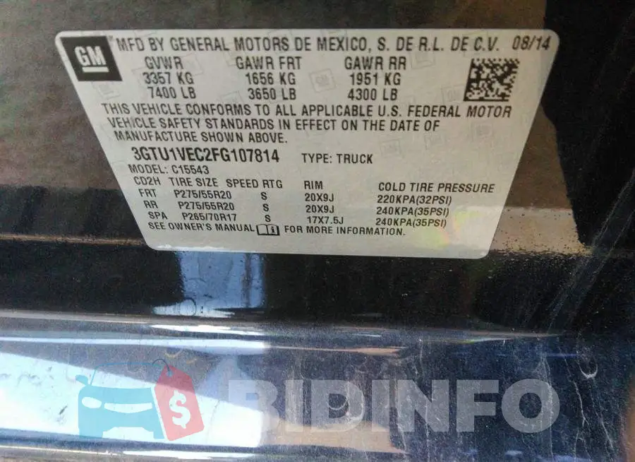 3GTU1VEC2FG107814 Photo# 9