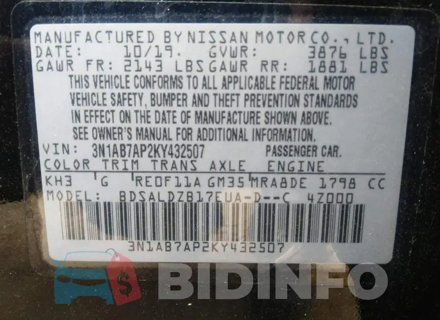 3N1AB7AP2KY432507 Photo# 9