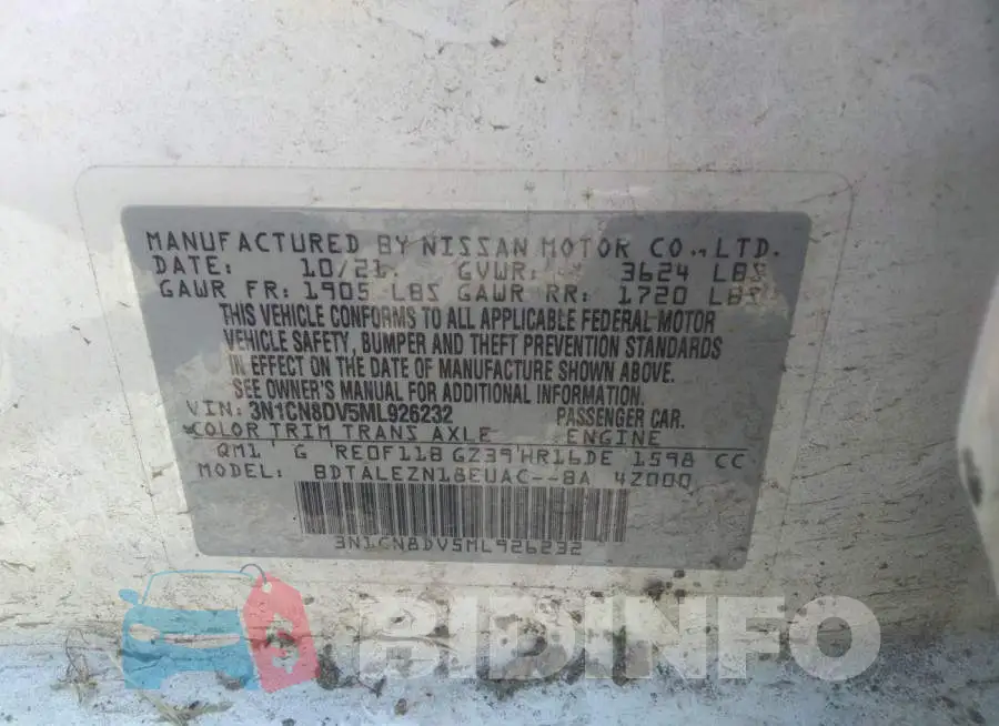 3N1CN8DV5ML926232 Photo# 9