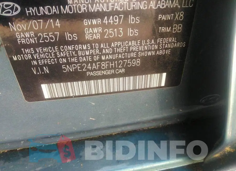 5NPE24AF8FH127598 Photo# 9